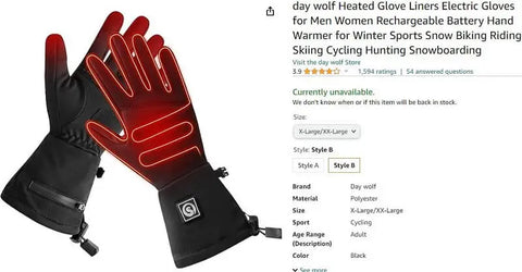 Amazon review for DAY WOLF heated ski gloves