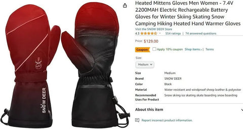 Amazon review for SNOW DEER heated ski gloves