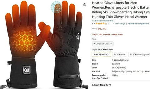 Amazon review for SUN WILL heated ski gloves