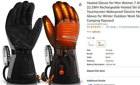 Amazon review for WASOTO heated ski gloves