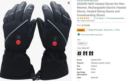 Amazon review for savior heated ski gloves