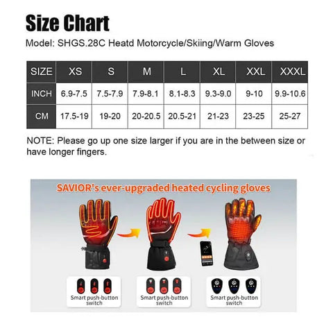 Savior heated gloves size chart