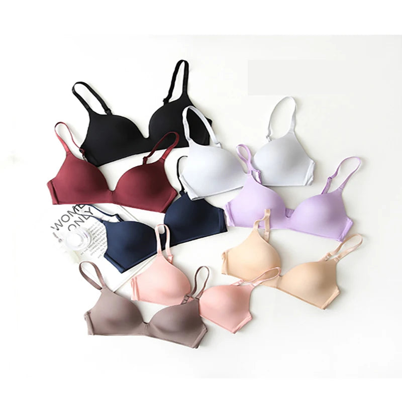 Maniform Glossy Seamless Small Breast Push Up Underwear Women's Soft Support  Bra Comfortable Side Collecting Bra