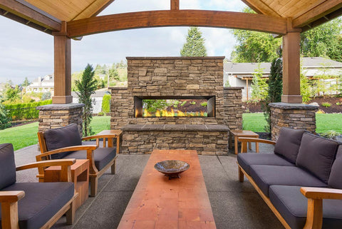 Beautiful covered patio outside new luxury home