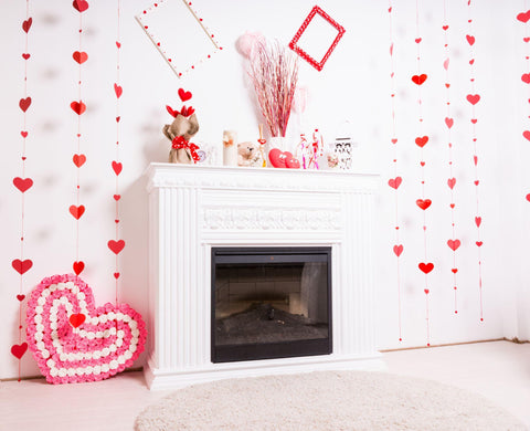 Fireplace Mantle Decorated for Valentines Day.