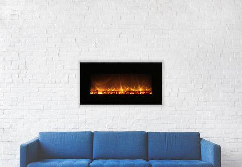 Gas Fireplace on white brick wall