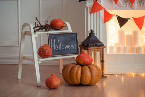 light and bright pumpkins in a white interior. decorations for the holiday