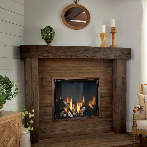 Magra Hearth the beam series 5 mortise barn beam mantel in brown.