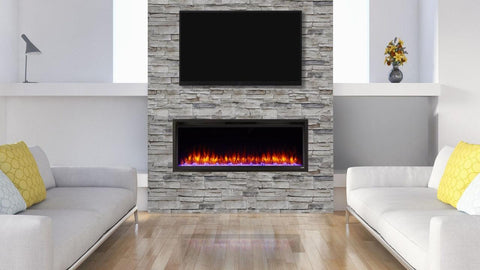 SimpliFire 50" Allusion Platinum Recessed Linear Electric Fireplace.