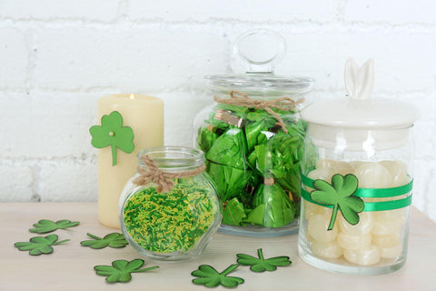 Sweets in jars for St Patrick Day.