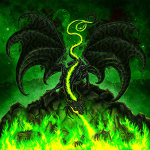 Dragon spitting fire, art print by Abysm Internal, black and green