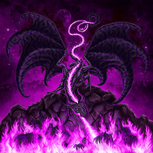 Dragon spitting fire, art print by Abysm Internal, black and purple