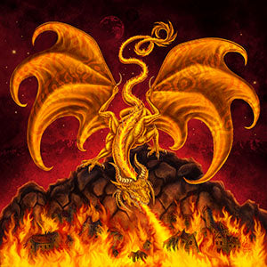 Dragon spitting fire, art print by Abysm Internal, gold
