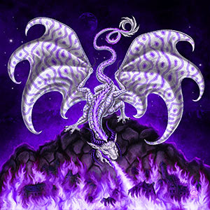 Dragon spitting fire, art print by Abysm Internal, white and purple