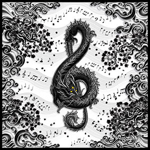 Asian Dragon in Treble Clef shape, Music Art by Abysm Internal