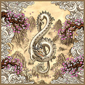 Asian Dragon in Treble Clef shape, Music Art by Abysm Internal