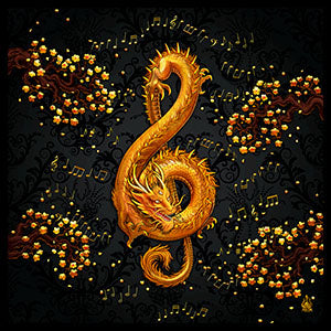 Asian Dragon in Treble Clef shape, Music Art by Abysm Internal