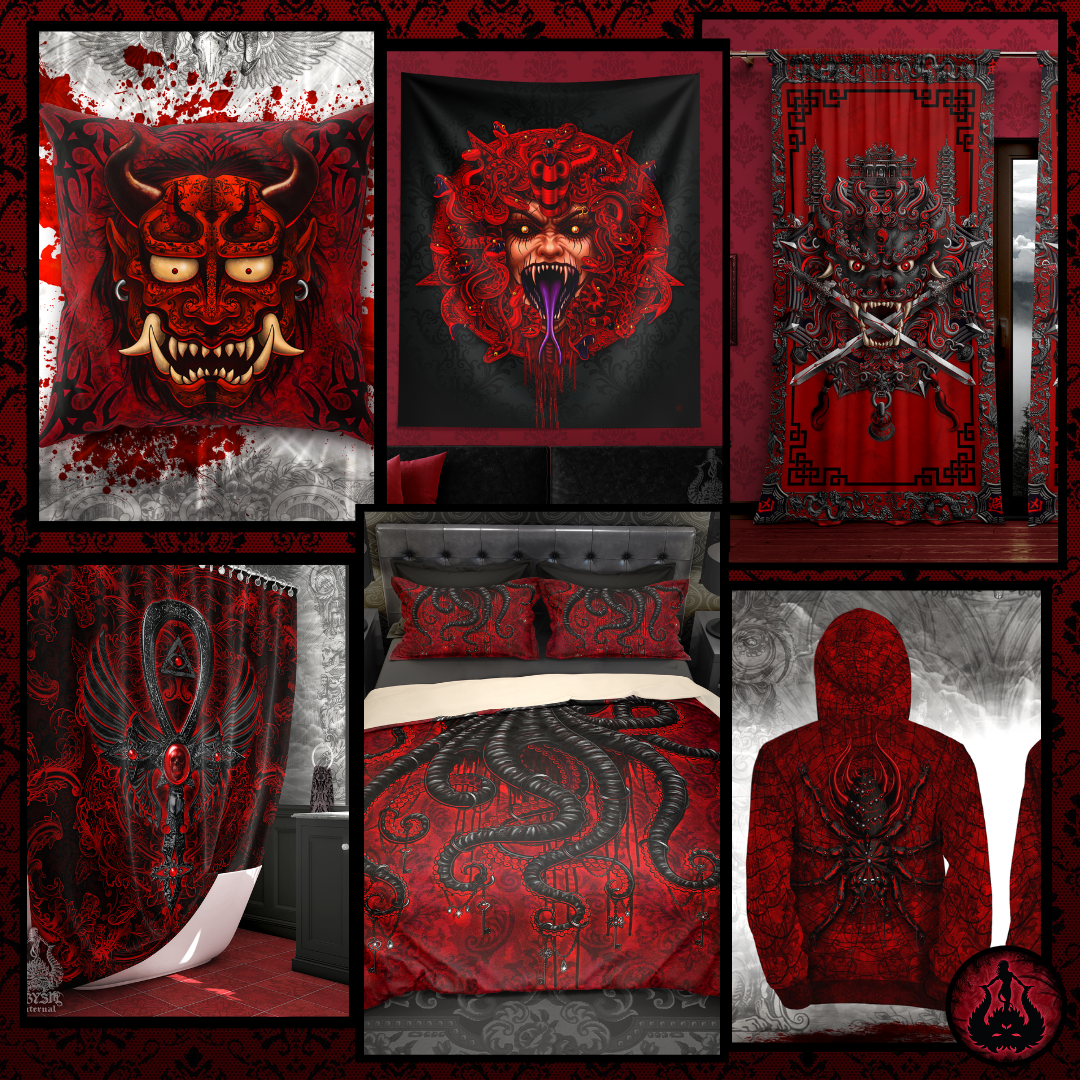 Spooky Halloween Ideas with blood and dark fantasy, Home Decor, Pillows, Curtains, Shower Curtains, Bedding Set, Hoodies, Cover Ups, Neck Gaiters, by Abysm Internal