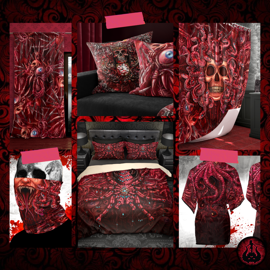 Spooky Halloween Ideas with gore and blood, Home Decor, Pillows, Curtains, Shower Curtains, Bedding Set, Hoodies, Cover Ups, Neck Gaiters, by Abysm Internal