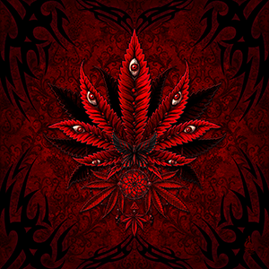 Cannabis Art Print, Bloody Gothic Illustration with red Weed leaf, 420 Gift by Abysm Internal