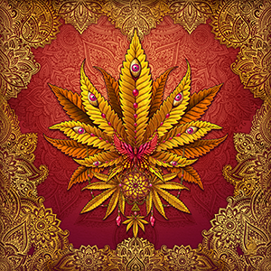 Cannabis Art Print, Boho Illustration with Gold Weed leaf, 420 Gift by Abysm Internal