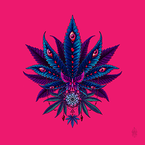 Cannabis Art Print, Neon Illustration with Weed leaf, 420 Gift by Abysm Internal