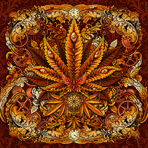 Cannabis Art Print, Steampunk Illustration with Weed leaf, 420 Gift by Abysm Internal