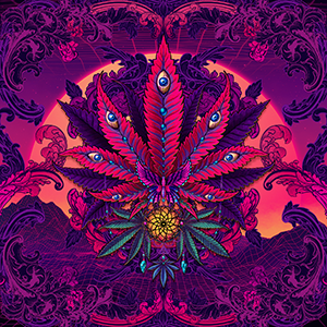 Cannabis Art Print, Vaporwave, Retrowave and Synthwave Illustration with Weed leaf, 420 Gift by Abysm Internal