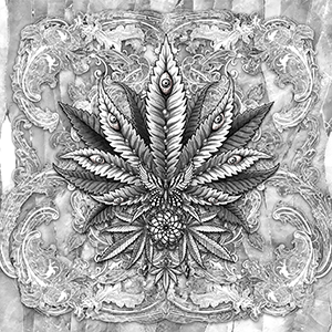 Cannabis Art Print, Goth Illustration with Weed leaf, 420 Gift by Abysm Internal