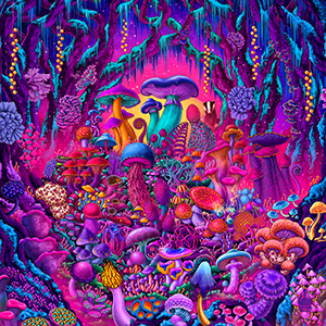 Abysm Internal Mushroom Art Print, Gift for Mycologyst, Biologists, and Mycology and Biology Teachers, Psychedelic Vaporwave style