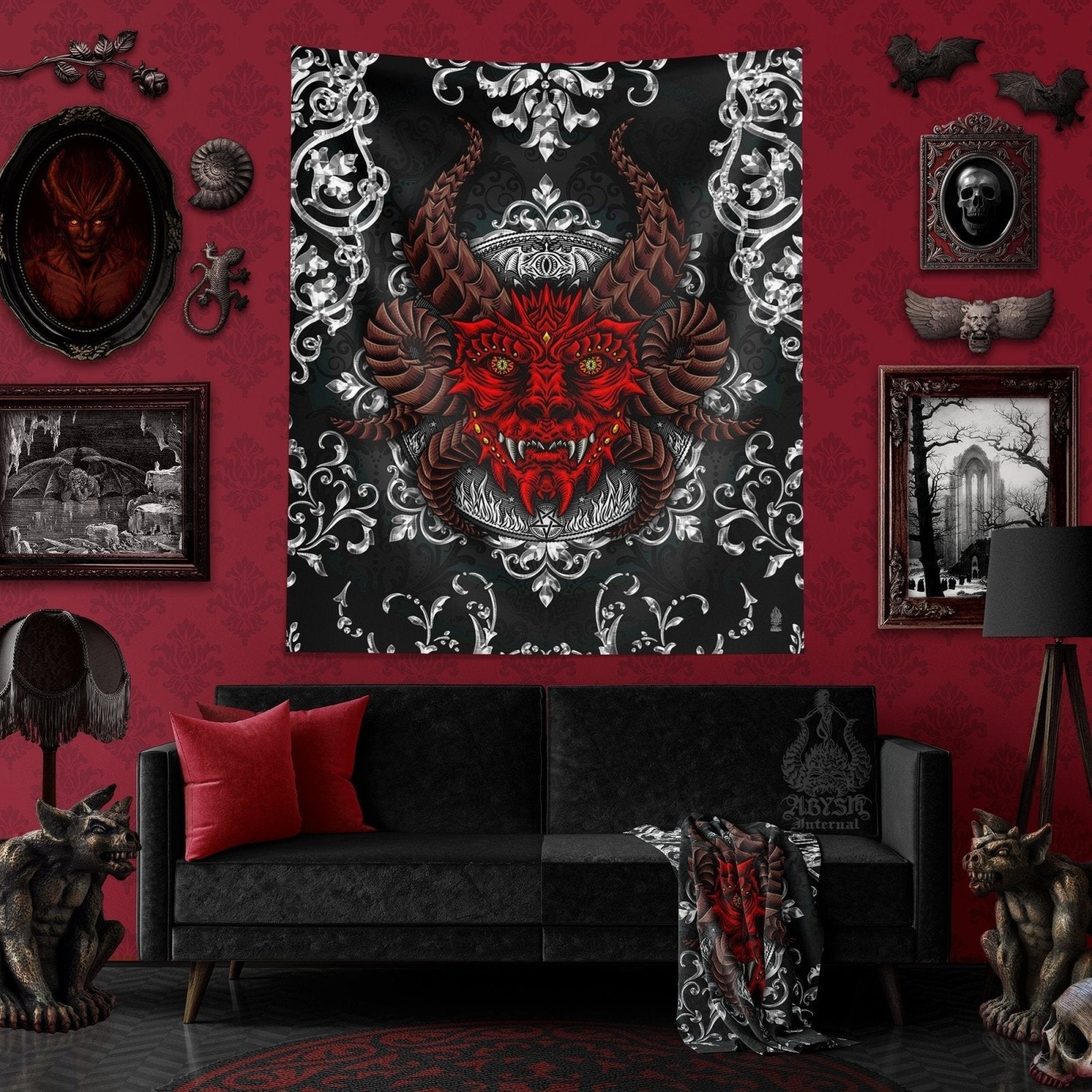 Leviathan Tapestry, Demon Vertical Art Print, Satanic Decor - Dragon  Serpent, 2 Colors, Abysm Internal