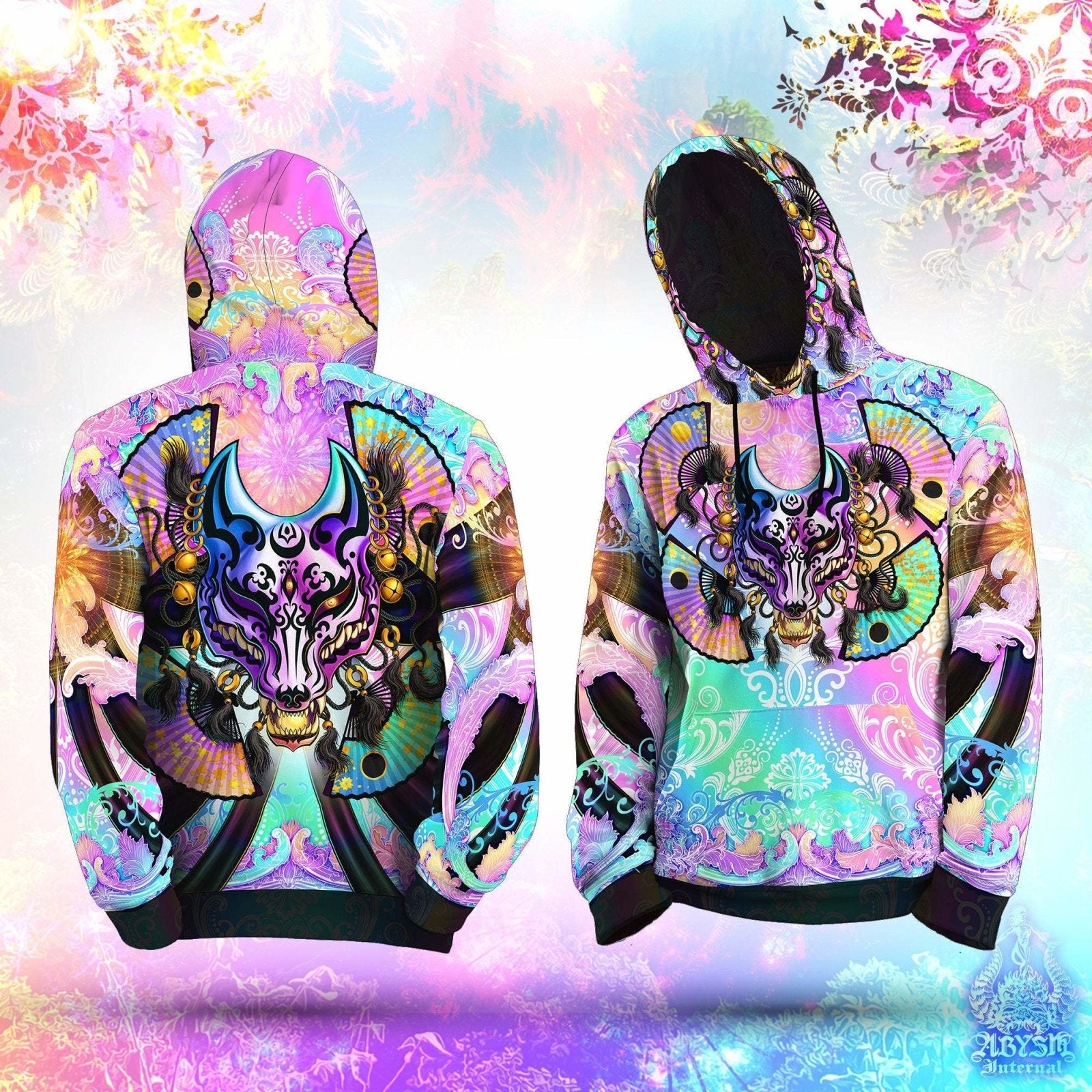 Whimsigoth Anime Sweater, Japanese Streetwear, Pastel Goth Outfit, Alternative  Clothing, Kistune Hoodie, Unisex - Fox Mask, Black and Purple