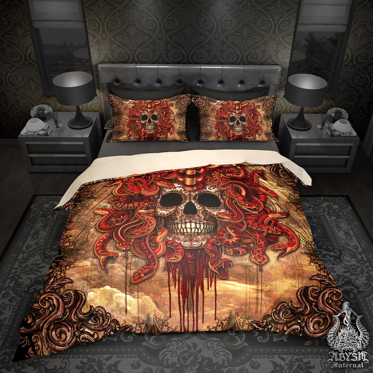 Horror Bedding Set, Comforter or Duvet, Halloween Bed Cover, Bedroom Decor,  King, Queen & Twin Size - Gore Cross, Dark Grunge