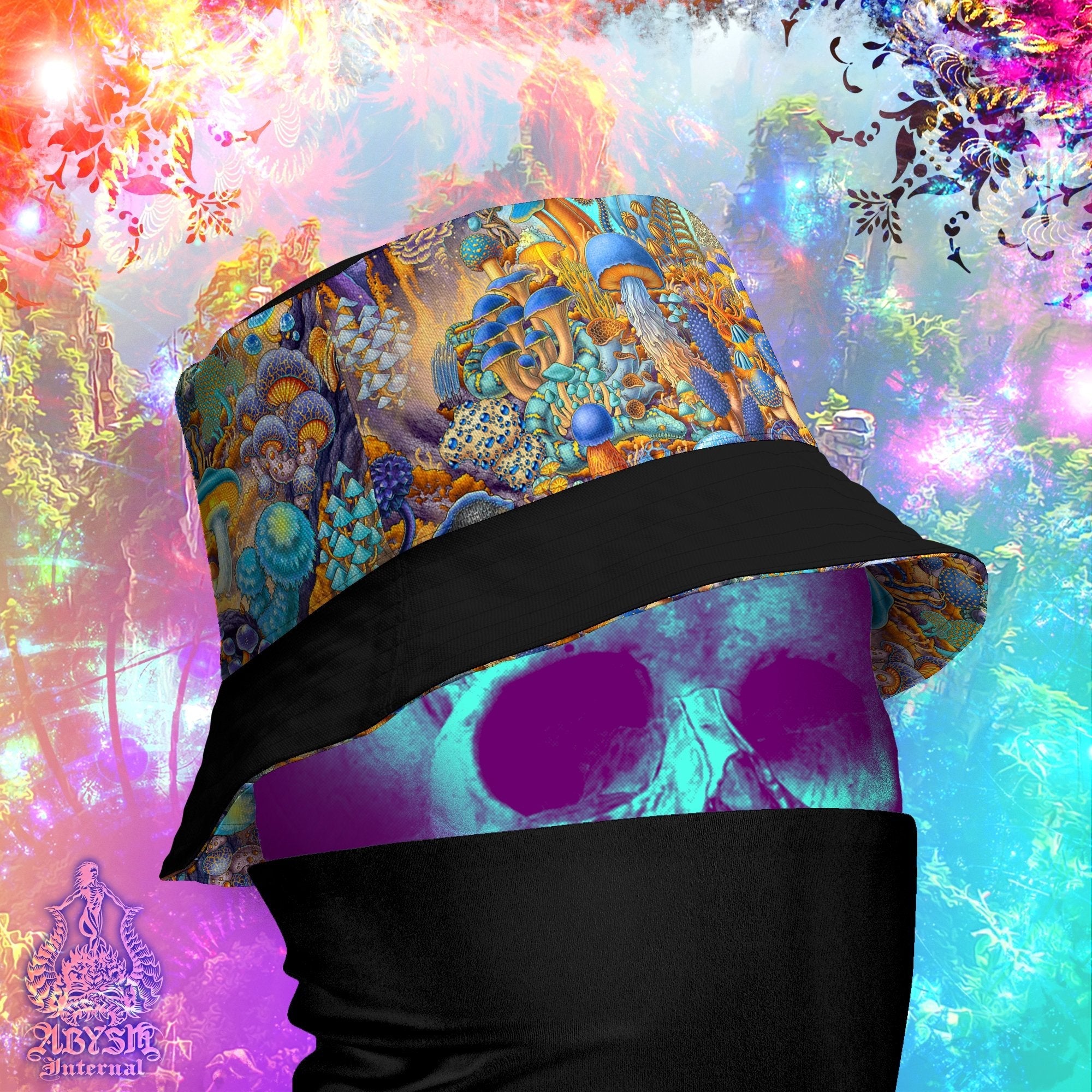 Psychedelic Bucket Hat, Trippy Streetwear, Pastel Summer Hat, Indie Beach Accessory with Linen Feel, Reversible & unisex - Colorful Octopus - L/XL / B