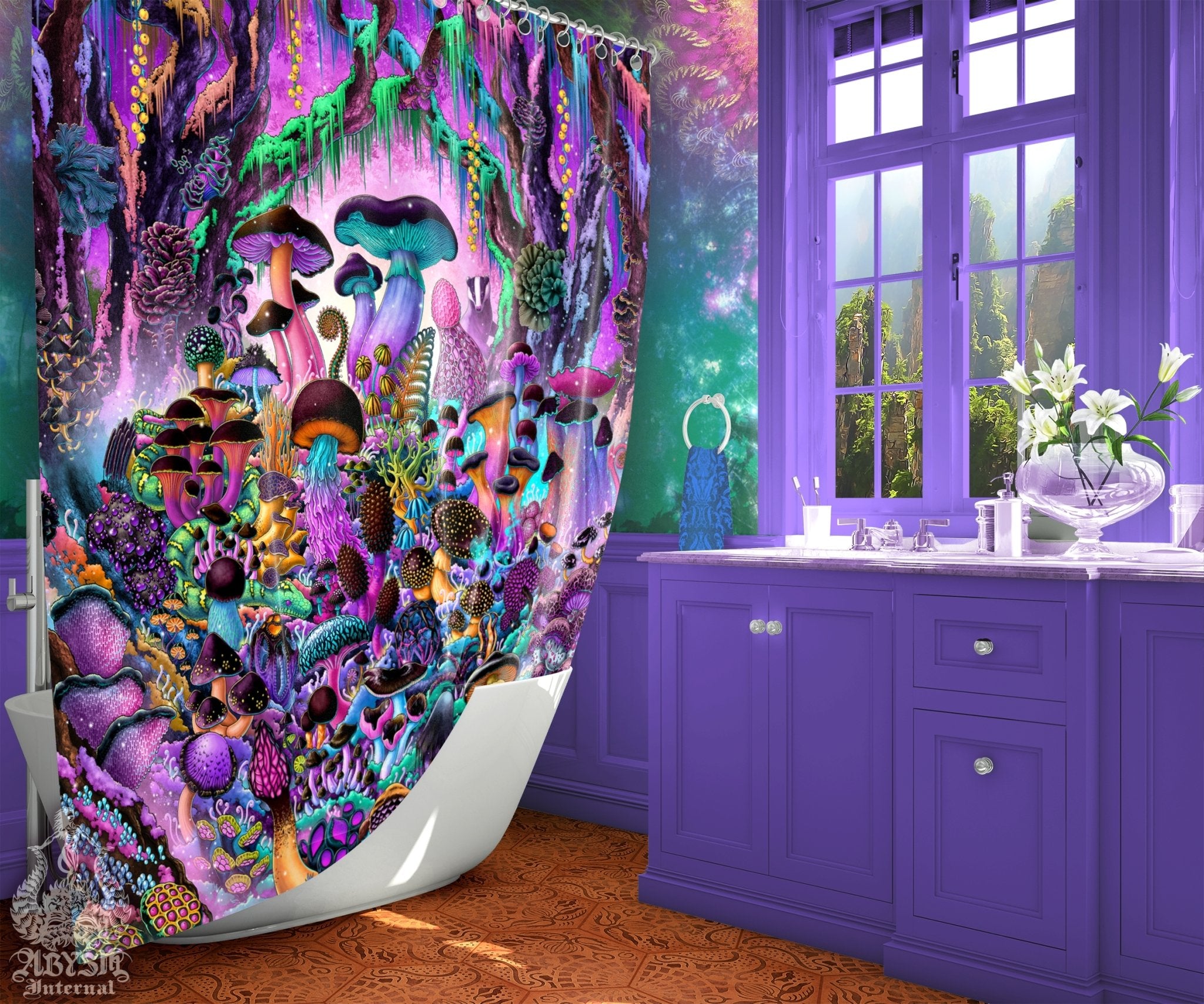 Pastel Mushrooms Shower Curtain, 71x74 inches, Girl Bathroom Decor,  Aesthetic Home Art, Mycologist Gift - Magic Shrooms