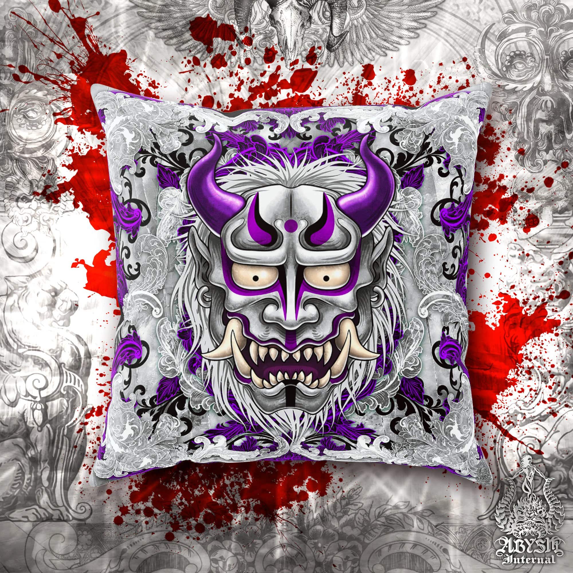 Pastel Goth Throw Pillow, Decorative Accent Pillow, Square Cushion Cover,  Alternative Anime and Gamer Home Decor, Japanese Demon - Black & Purple Oni