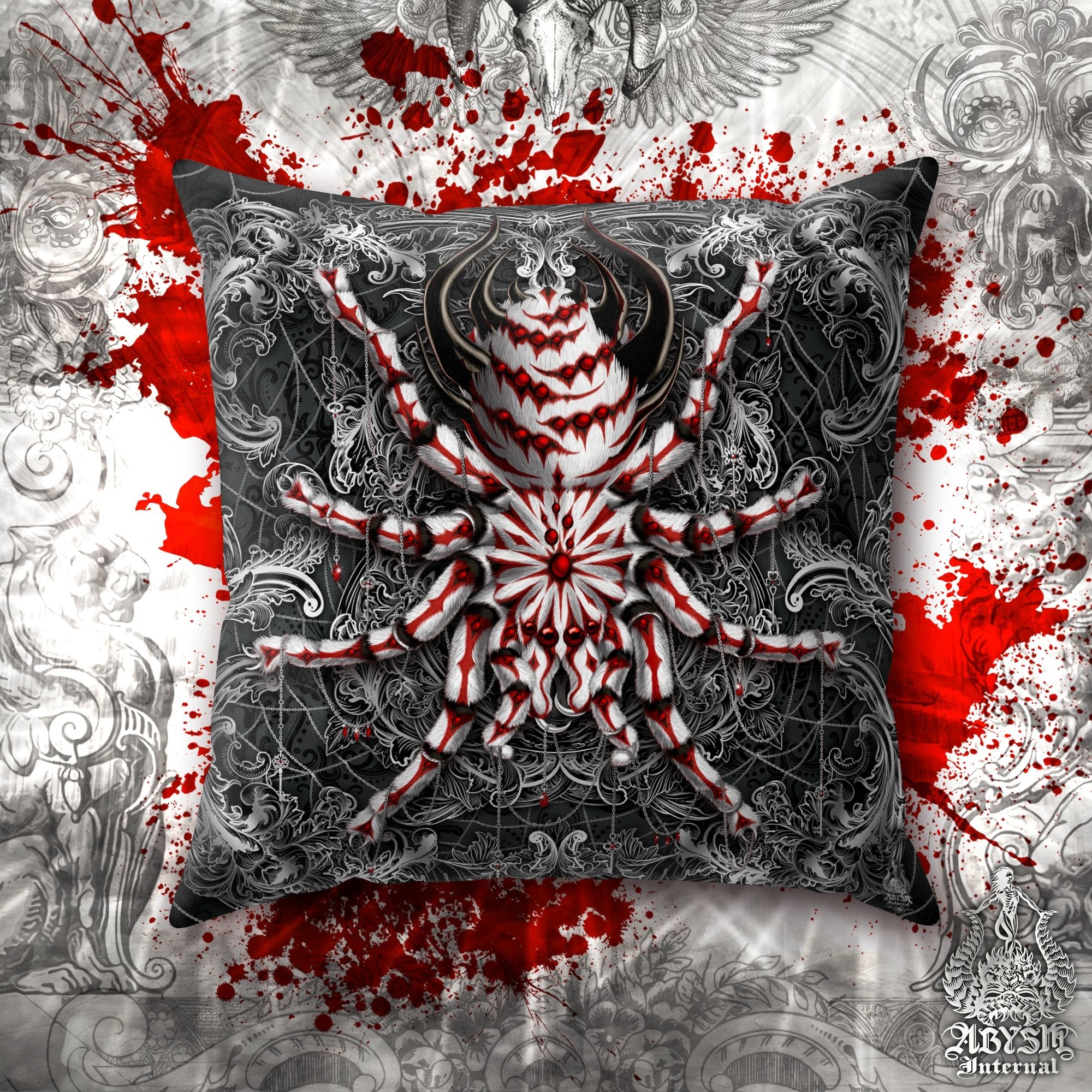 Bloody White Goth Throw Pillow, Decorative Accent Pillow, Square Cushion  Cover, Gothic Room Decor, Dark Art, Alternative Home - Tarantula, Spider