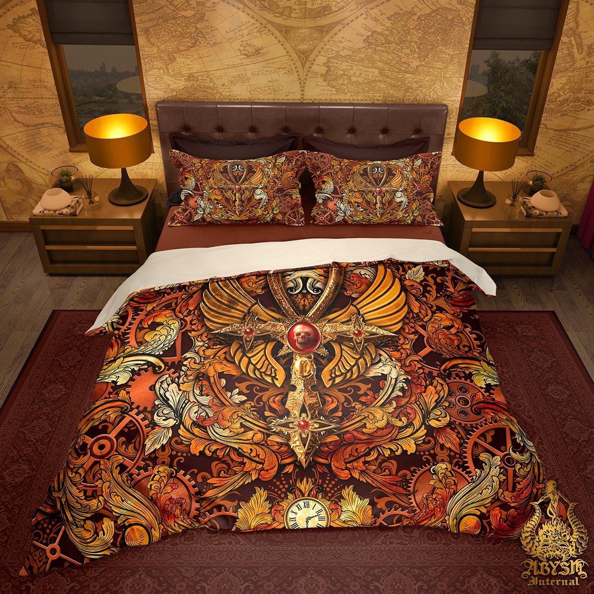 Steampunk Bedding Set, Comforter and Duvet, Victorian Bed Cover and ...