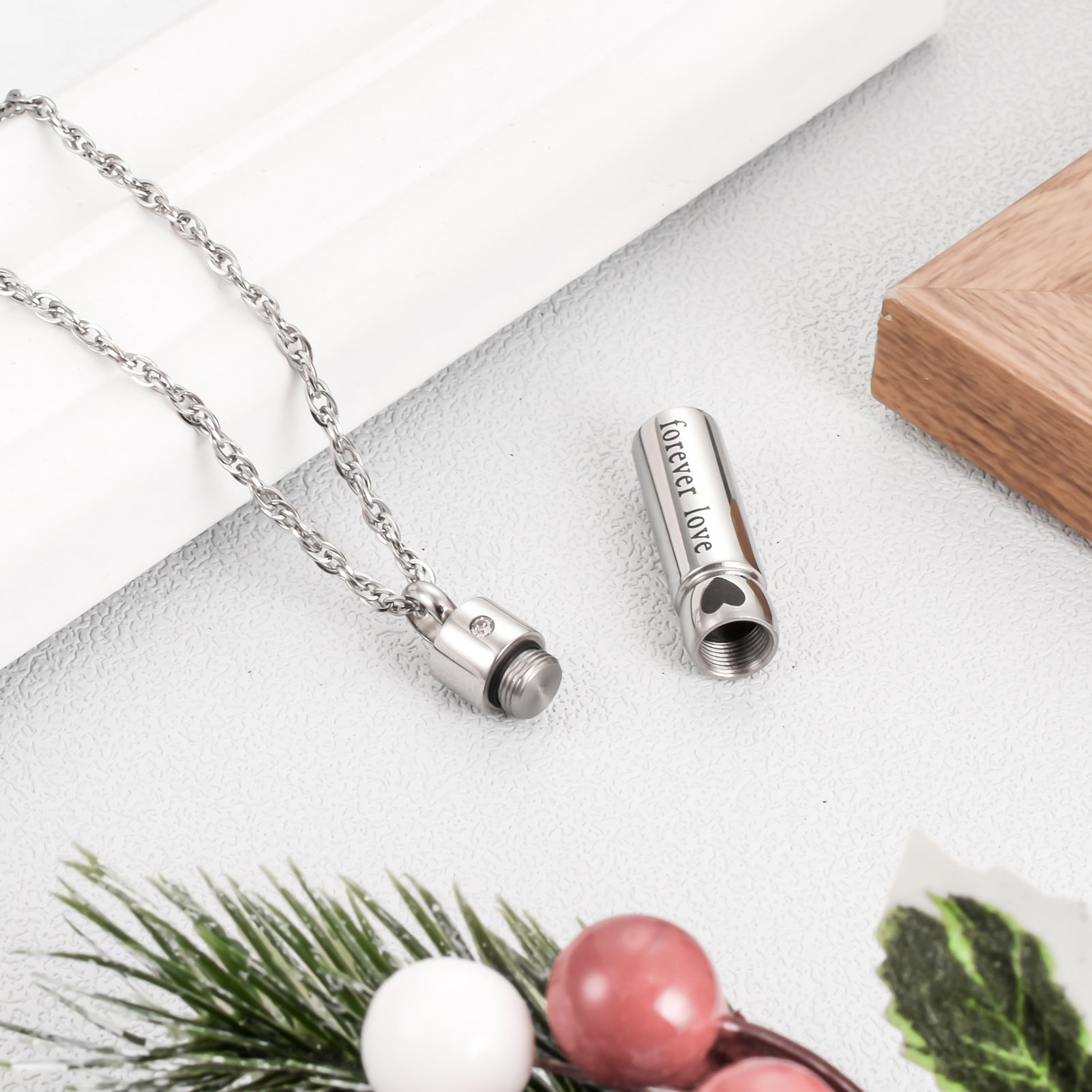 Cylinder Heart Cremation Necklace Jewelry - CREMATIONJEWELRYHUB