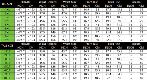 Men's Big&Tall Size Chart