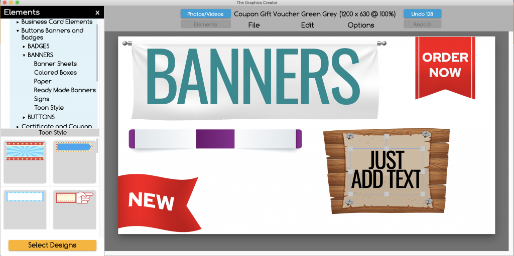 Graphics Banners to customize in The Graphics Creator software