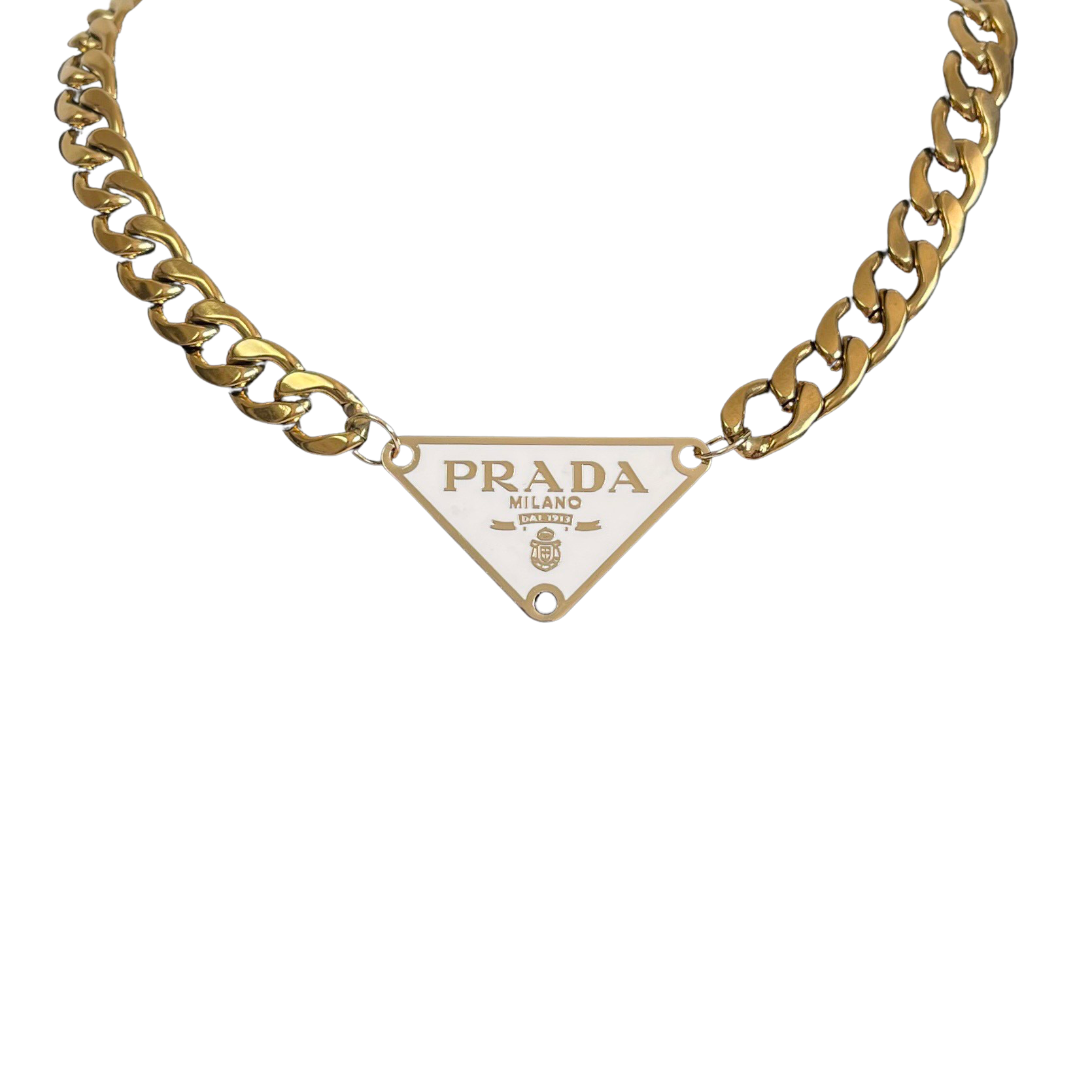 reworked prada lock necklace