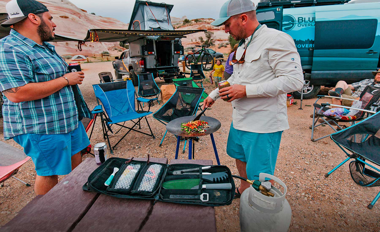 Camp kitchen gear in use
