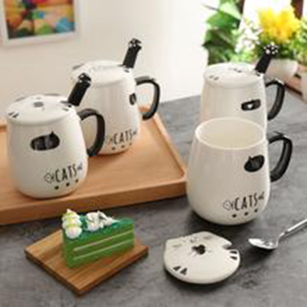 Cat Ceramic mug with lid comes in three different colorsBlack and White, Grey and Red,