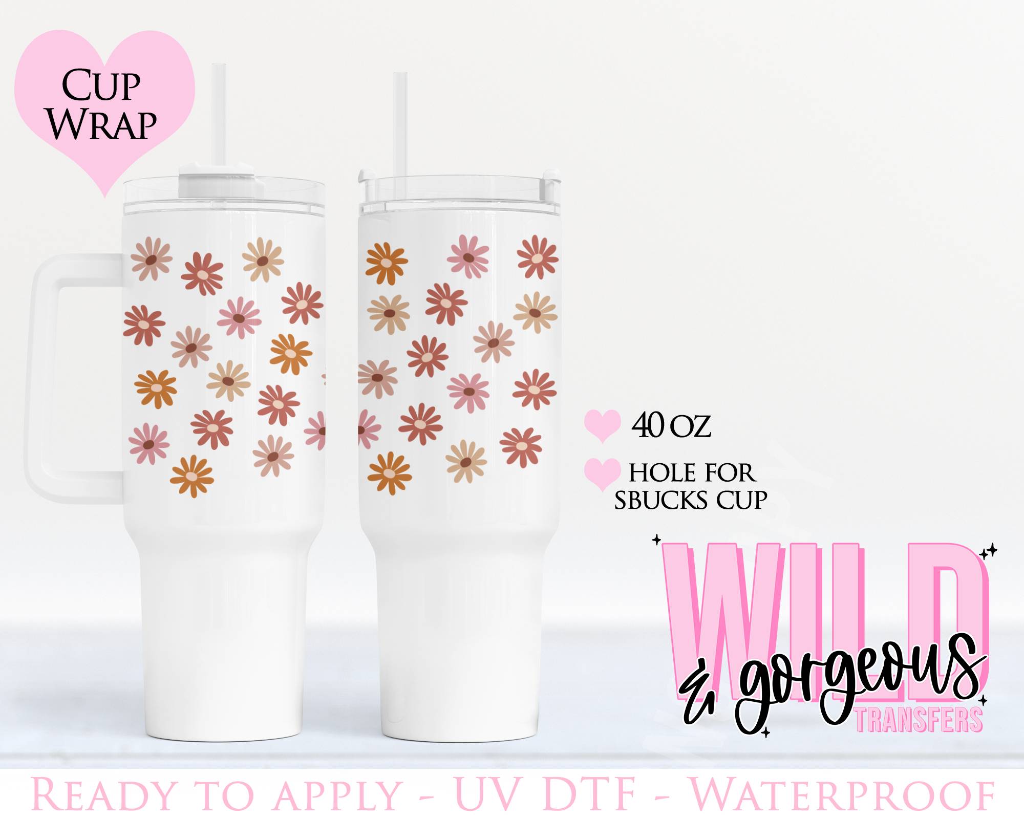Tumbler Cup Flowers Decal, Retro Groovy Stanley Tumbler