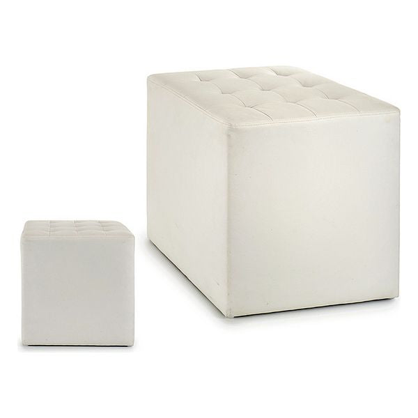 Puff Branco Couro (45 x 45 x 45	 cm)