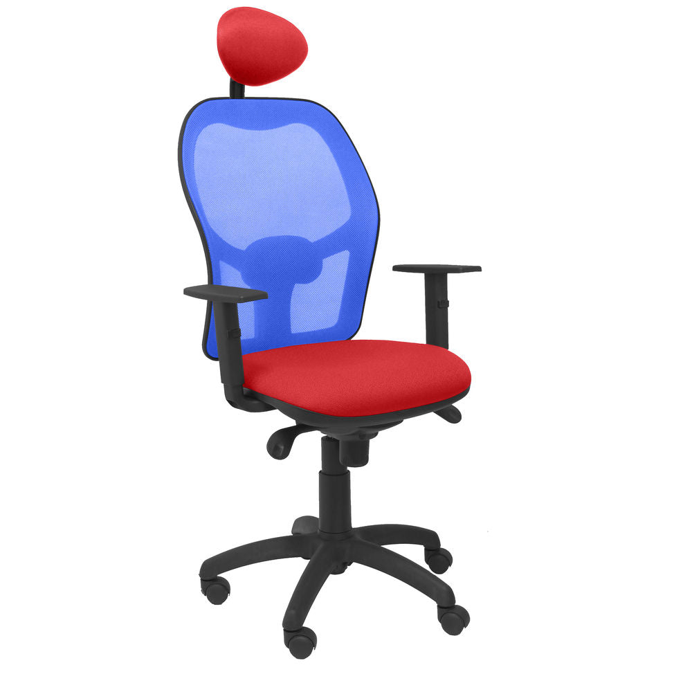 Silla de Oficina Jorquera malla azul asiento bali rojo con cabecero fijo