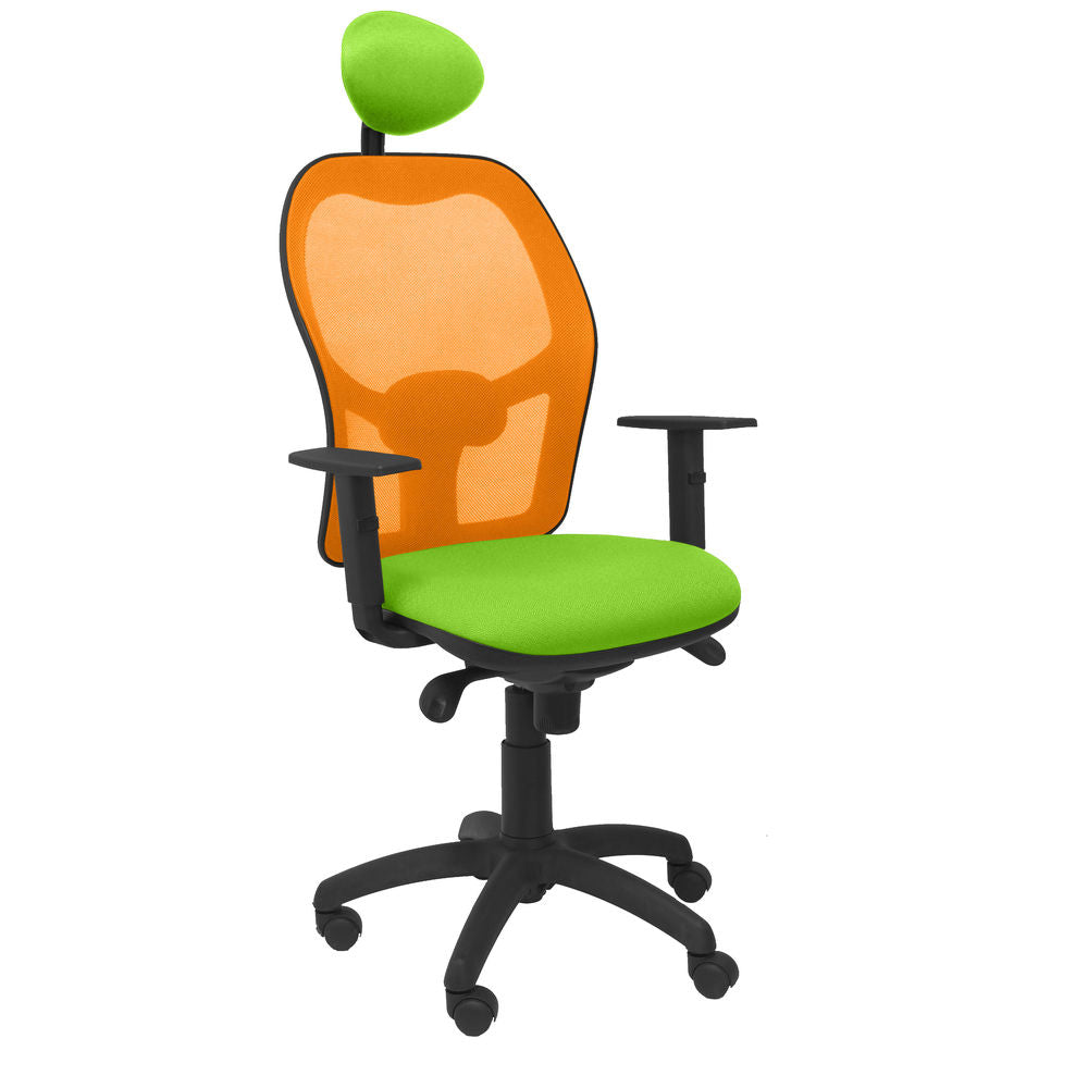 Silla de Oficina Jorquera malla naranja asiento bali verde pistacho con cabecero fijo