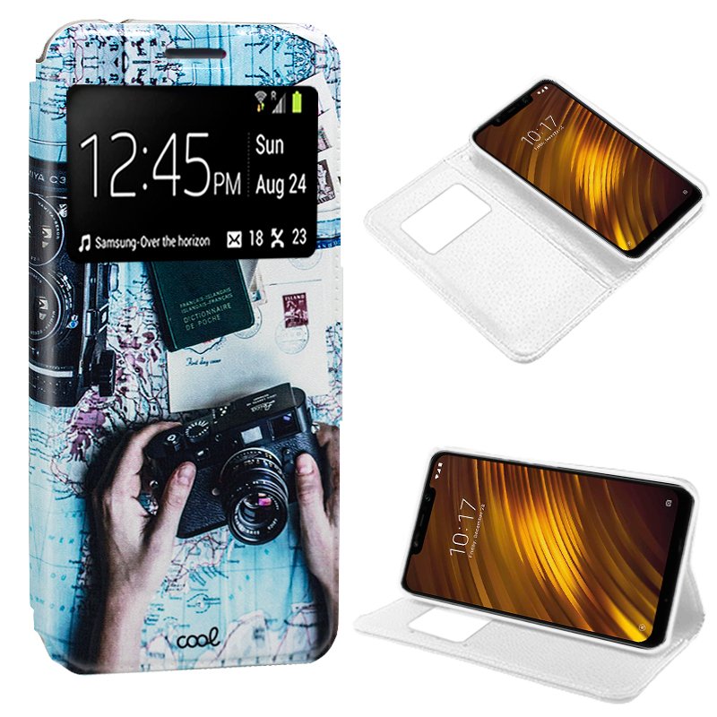 Funda  Flip Cover para Xiaomi Pocophone F1 Dibujos Travel