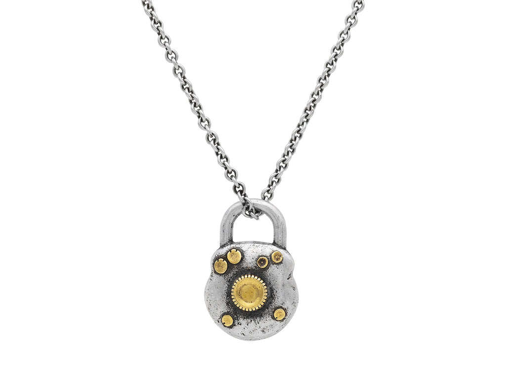 John Varvatos PADLOCK Chain Necklace for Men in Silver and Brass